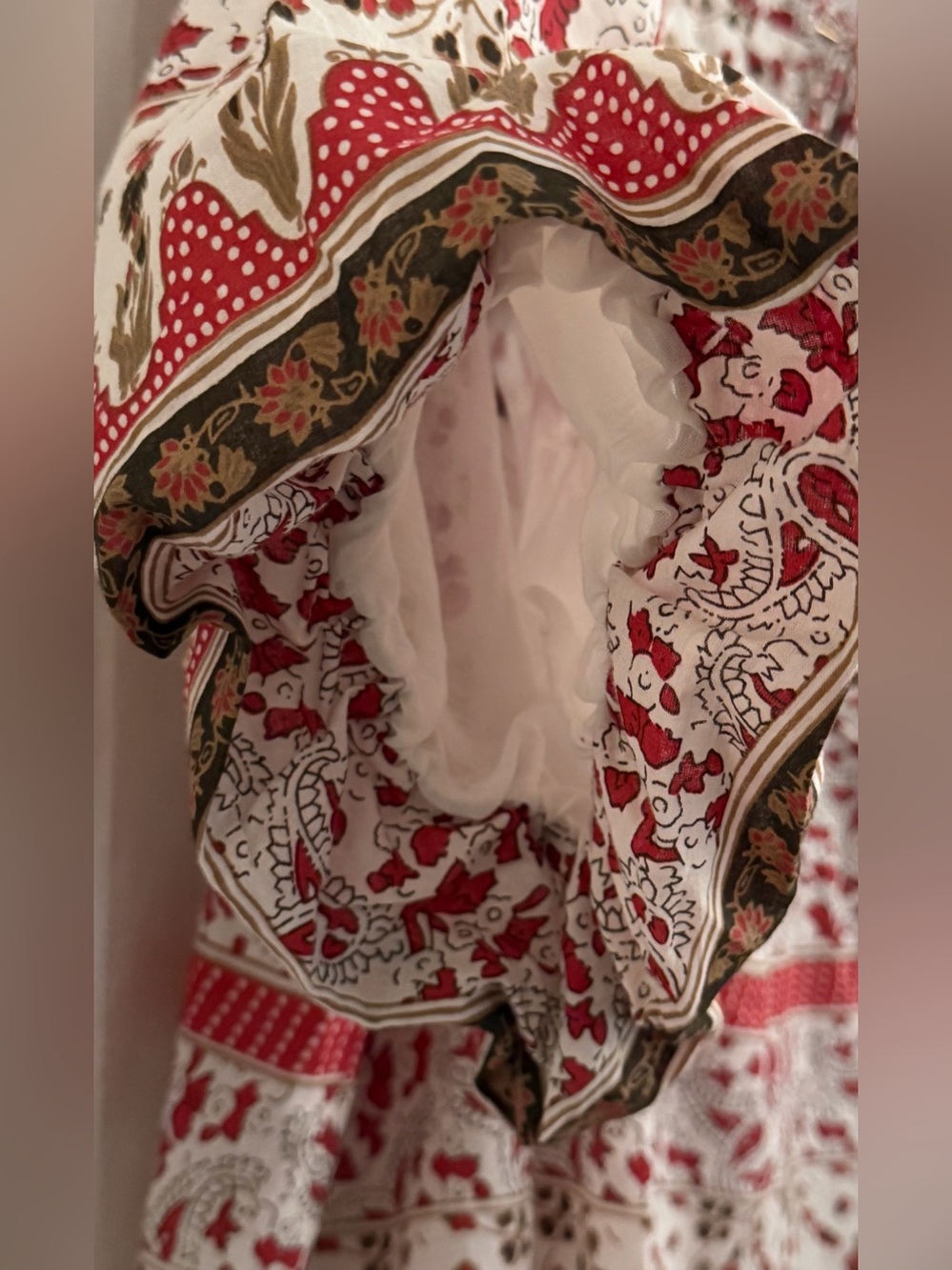 NWT Calypso St.Barth Boho Ruffle Yoke Peasant Blouse Top - Red Floral Print - L - Picture 8 of 15
